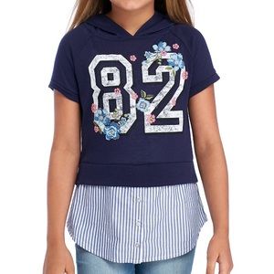 Beautees Short Sleeves Varsity Hooded Top